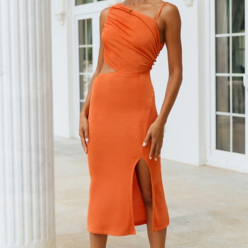 Block It Out Midi Dress Orange - Hello Molly (size xS, size 2) NEVER WORN